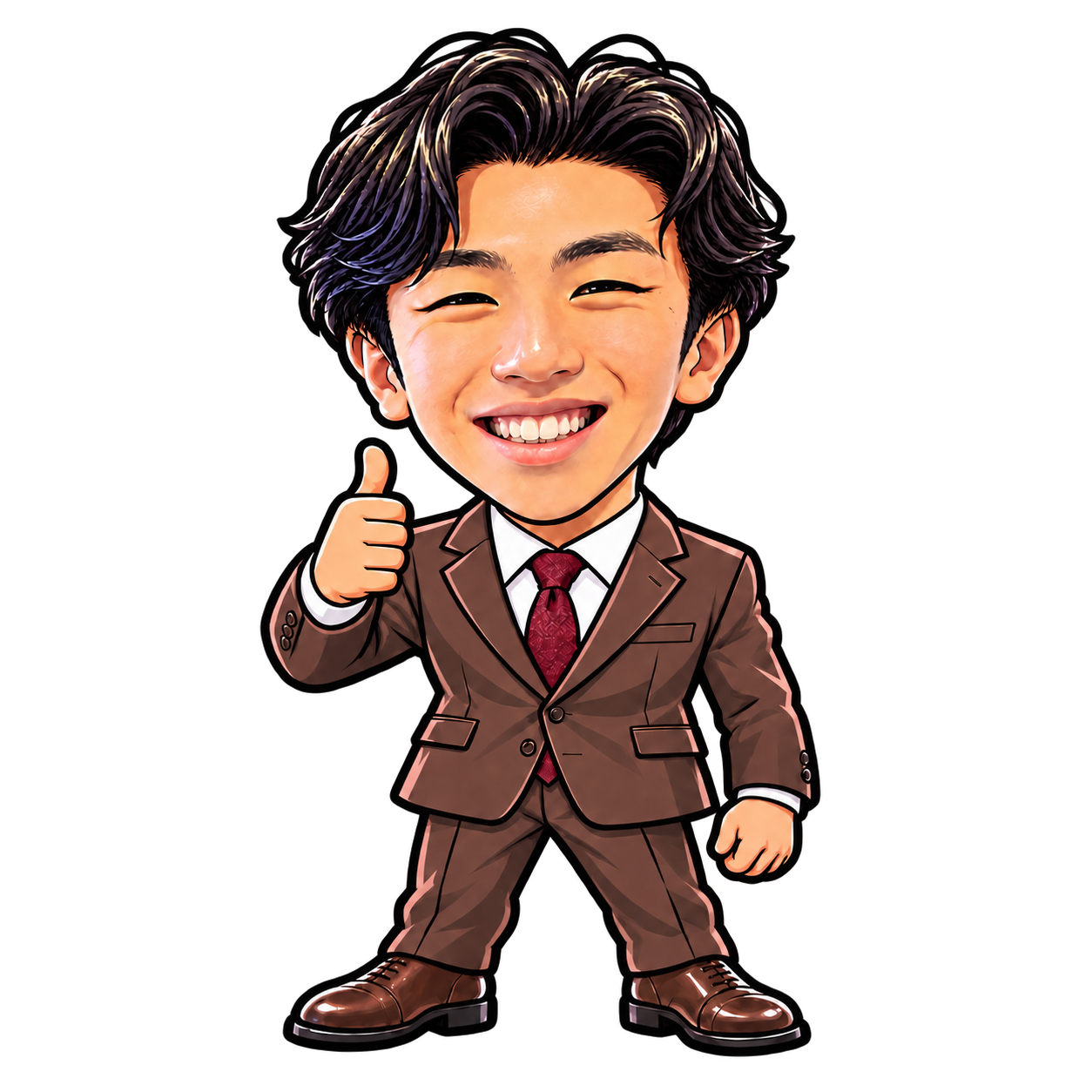 茶色のスーツで相談を案内する人物のイラスト